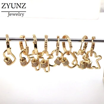 

5 Pairs, Hoop With CZ Dangle Earrings Cartilage Piercing Jewelry For Women Dainty Ovak Cross Lock Drop Earring