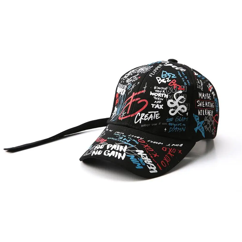 

New Fashion Women Men Hats Adjustable Black White Color Printing Graffiti All-matching Baseball Cap For Male Female Street Caps