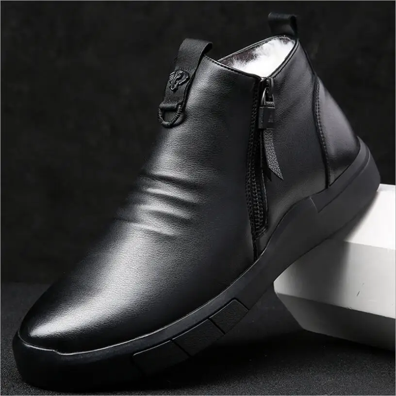 JX808; мужские дизайнерские ботинки из натуральной кожи с подкладкой из шерсти; очень теплые зимние ботильоны; chaussure homme botas hombre - Цвет: Black1