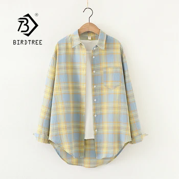 

12 Colors Summer New Women Vintage Oversized Plaid Shirt Cotton Batwing Sleeve Loose Blouse Casual Tops Feminina Blusa T06325F