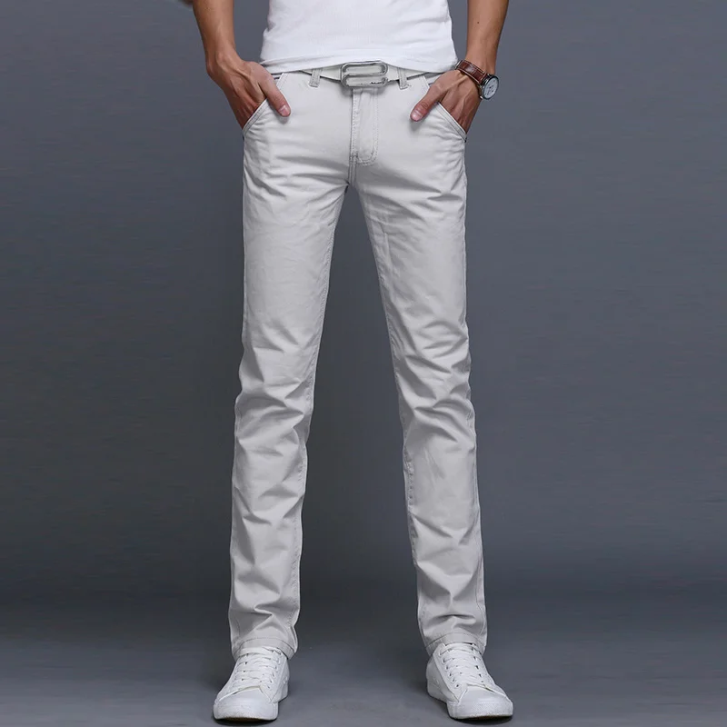Swokii брюки мужские деловые модные повседневные однотонные тонкие прямые длинные брюки весенние летние брюки мужские 7 цветов - Цвет: Light Grey