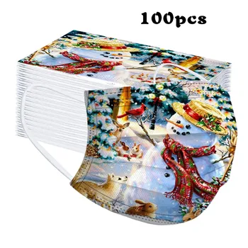 

100PCS Face Mask children Disposable Face Mask Christmas Print Mouth Face Cover Dustproof Festival Mask Xmas Gift Mascarilla