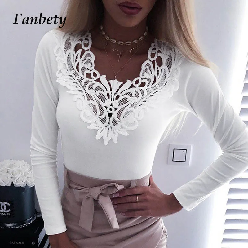2020 Spring Lace Hollow Out Blouses Shirt Women Autumn Solid Long Sleeve Blouse Elegant Sexy V Neck Backless Slim Blusa Tops 5XL