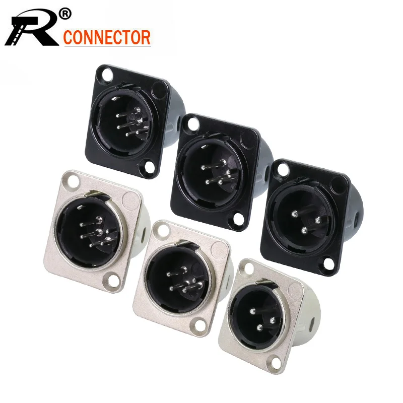 

10pcs/lot 3/4/5 Pins XLR Male Plug Panel Mount Nickel Plated XLR Chassis Microphone MIC Cable Terminal XLR Wire Connector
