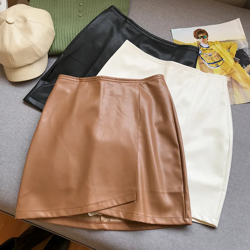 

Solid Color Elegant Leather Skirt Girl'S Korean-style Simple A- line Short Skirt CHIC Versatile Fashion New Style Casual Western