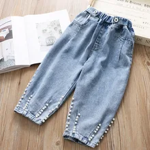 Весенние джинсы для девочек с бусинами