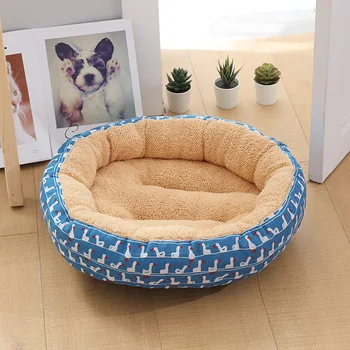 

Blue Pet Cat Bed Supplie Round Plush Non-slip House Mat Winter Warm Soft Cushion Portable Bear Goose Pattern Small Dog Nest D50