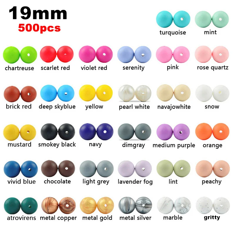 19mm-mix 500 шт, силиконовые бусины, пищевая круглая 9 мм, 12 мм, 15 мм, 19 мм, 22 мм, детские игрушки для прорезывания зубов, DIY Подвеска для детей, ожерелье, силиконовые зубы - Цвет: 19mm-mix