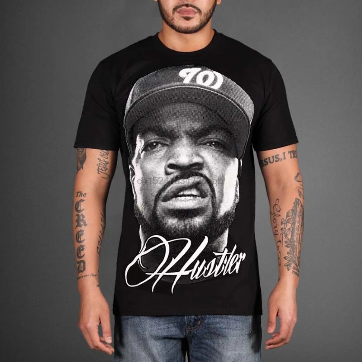 Ice Cube NWA Hustler черная футболка Compton Hip Hop Мужская с круглым принтом недорогая цена топ