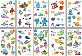 

10pc Cartoon Temporary Tattoo Sticker Space Fake Tatoo Cool Alien Rocket Waterproof Transfer Tattoos Tatto Art For Kids Boy Girl