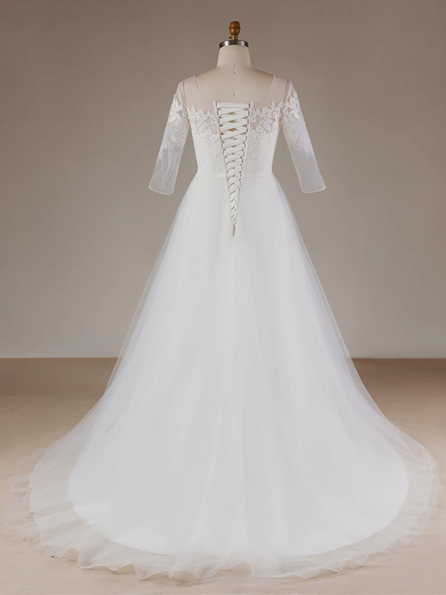 Свадебное платье размера плюс с круглым вырезом Свадебное платье T449 Vestido De Novia белое Элегантное свадебное платье с вышивкой