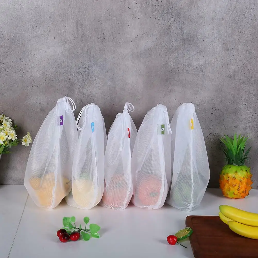 

5Pcs/Set Shopping Storage Mesh Cloth Bag Reusable Drawstring Fruit Bags FPing