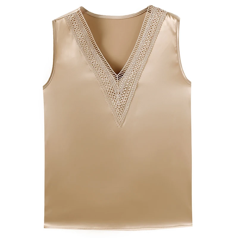 Korean Silk Women Tank Top Women Elastic Satin Tops Women Embroidery Hollow Out Silk Tanks Tops Plus Size Woman V Neck Basic Top