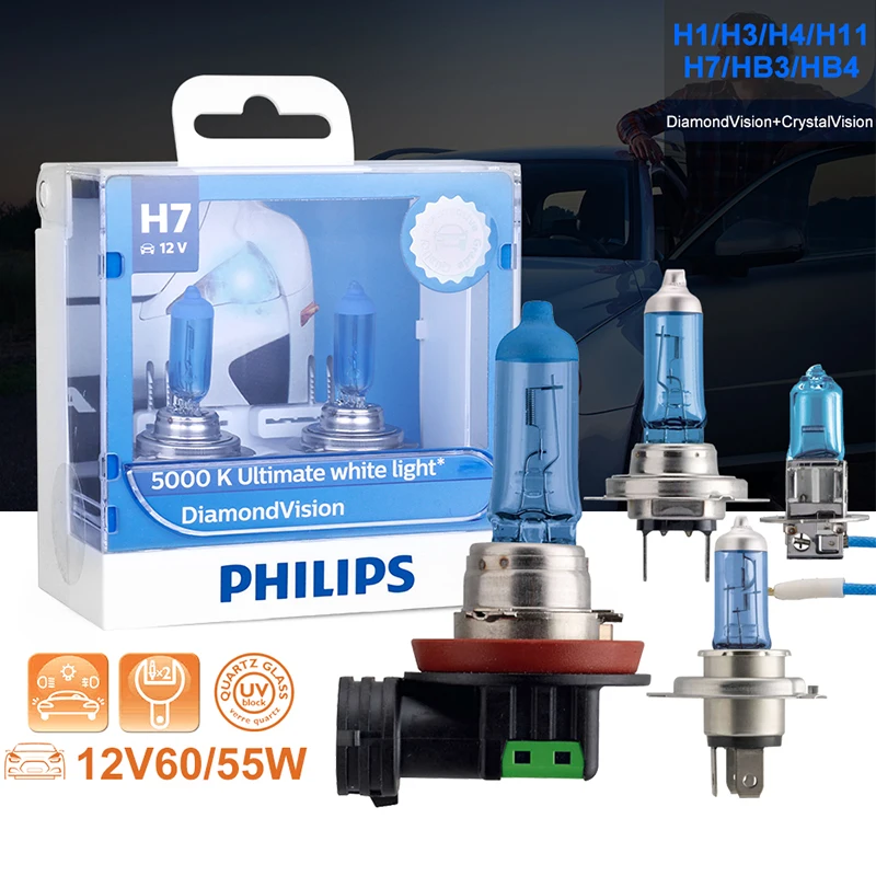 Philips H7 H4 H3 H1 H11 H8 HB3 HB4 9005 9006 галогенные лампы 12V с украшением в виде кристаллов