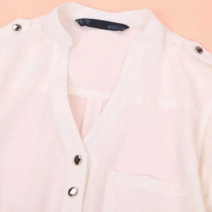 Women Blouse Button V Neck Spring Summer V-neck Chiffon fabric Long Sleeve Casual Shirt Office Lady Elegant Blouse Shirt Tops P5 5