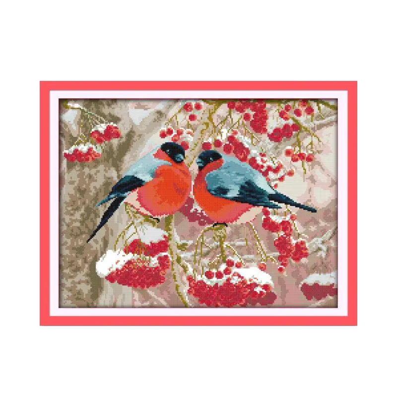 Bullfinch-Cross Stitch Kit Animal Cartoon Winter Snow Print Stamped Hand Embroidery DIY Handmade Needlework Supplies 14 cross stitch kit