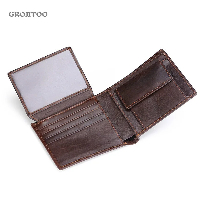 

GROJITOO New leather wallet For Men Multi Card Oil Wax Leather Wallet Anti RFID Fashion Vantage Short Men's Wallet Coin Purse