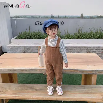 

WLG children baby winter velvet overall cloth kids girls cute solid fanshion carduroy pants boys button fly loose jean pants