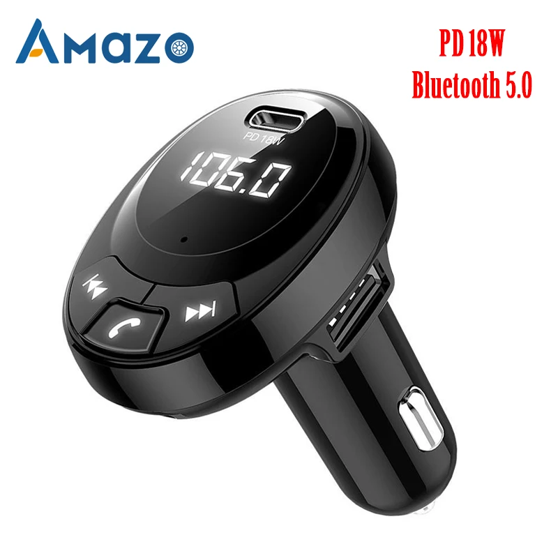 Автомобильный fm-передатчик PD 18 Вт, Bluetooth 5,0, двойной USB+ type C, автомобильное зарядное устройство, адаптер для автомобиля, мотоцикла, прикуриватель