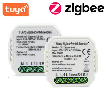 

ZigBee 3.0 Smart Switch Module No/With Neutral Wireless Light Switch Relay DIY Tuya Work With Amazon Alexa Google Home EU 220V