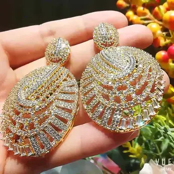 

missvikki Luxury BIG BOLD Geometry Big Dangle Earring For Women Wedding Cubic Zirconia DUBAI Bridal Earring Jewelry High Quality