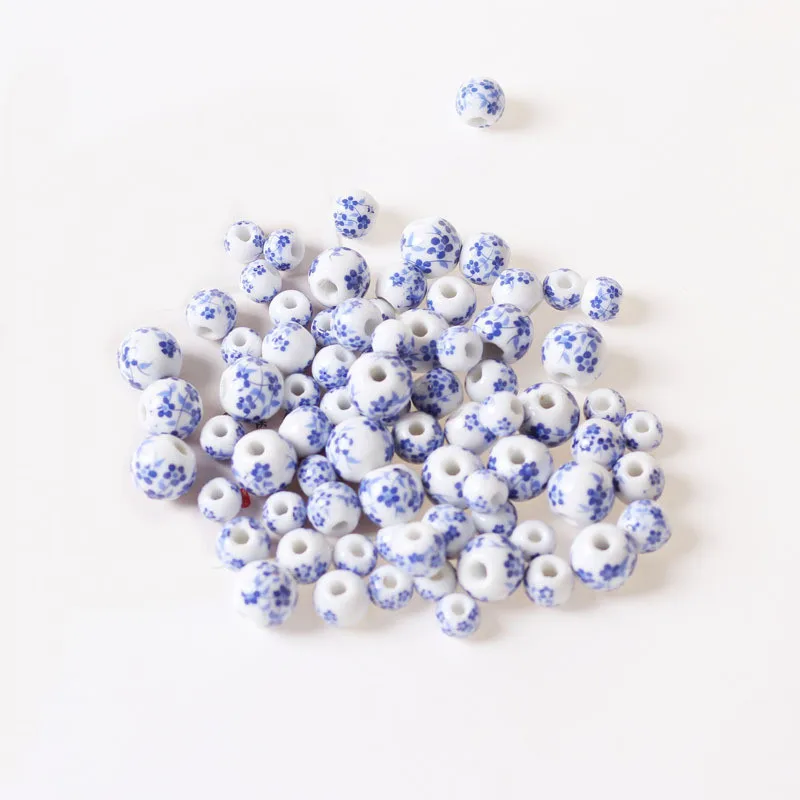 Perles Rondes en Céramique de 8mm, 10mm et 12mm, Porcelaine Faite à la Main, Trou pour Bijoux de Direction, 50 Pièces