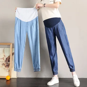 

Vintgae Washed Denim Maternity Jeans for Pregnant Women Clothes Elastic Waist Belly Loose Pants Pregnancy Gravidas Clothing