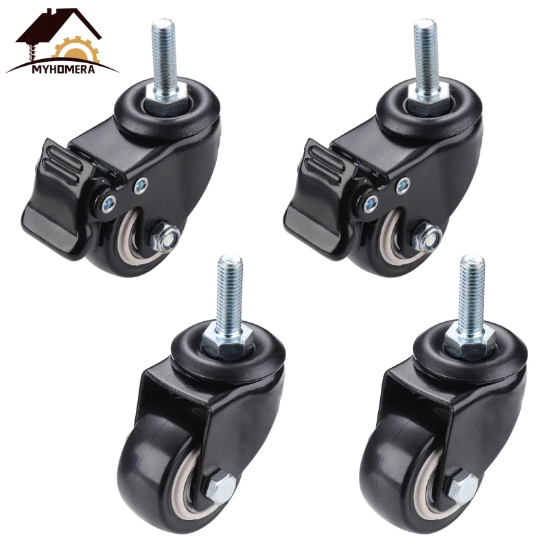 Roda de Borracha do Rodízio do Giro Freio do Trole o Rodízio Resistente da Mobília de Myhomera Pces Polegadas M10 m8 Parafuso 40mm Cadeira Sofá 4 180kg 1.5