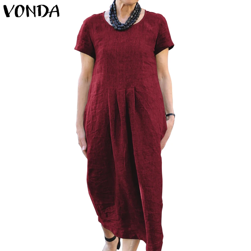 Платье с коротким рукавом VONDA винтажное повседневное свободное офисное женское платье до середины икры богемное летнее Открытое платье размера плюс