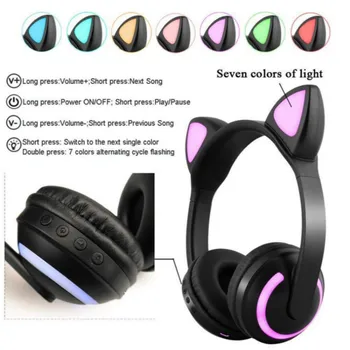 

New ZW-19 Cat Ear Headset Wireless Bluetooth Headphone Colorful Light Folding Subwoofer Headset For Iphone Samsung Xiaomi Huawei