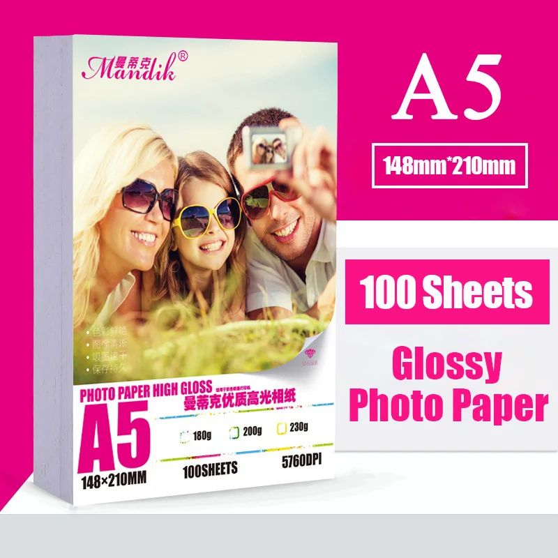 100 Sheets 200gsm Super White Photo Paper A5 Size Single Glossy Inkjet Premium Printer Paper