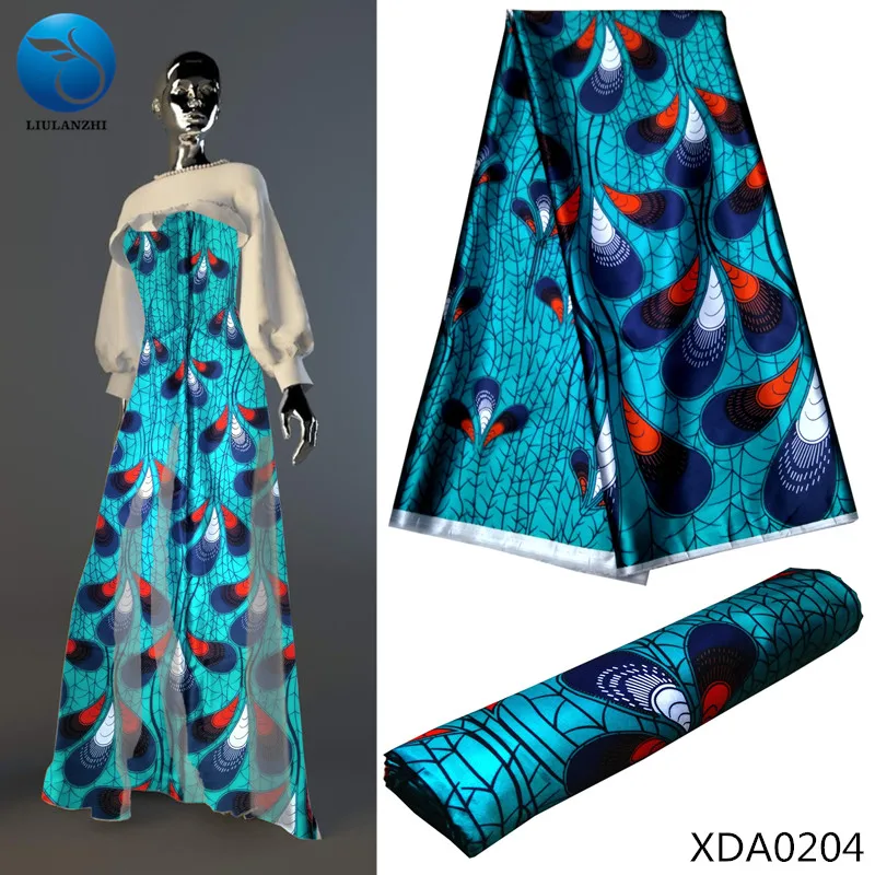 LIULANZHI желтый Анкара печать шелковой ткани Африканский принт шелковой восковой ткани для имитированного розового шелка ткань для платья 5 ярдов XDA02 - Цвет: XDA0204