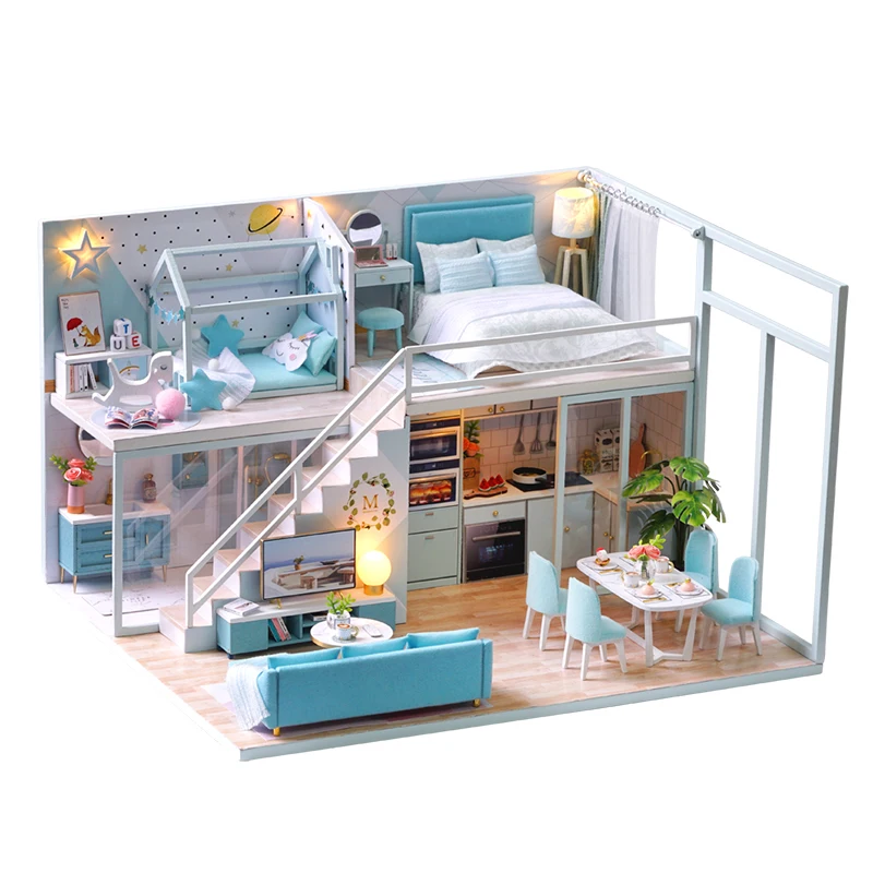 DIY кукольный домик Лофт Миниатюрный Кукольный дом модель сборные наборы с деревянная мебель для дома игрушка для детей подарки на день рождения - Цвет: L028-A