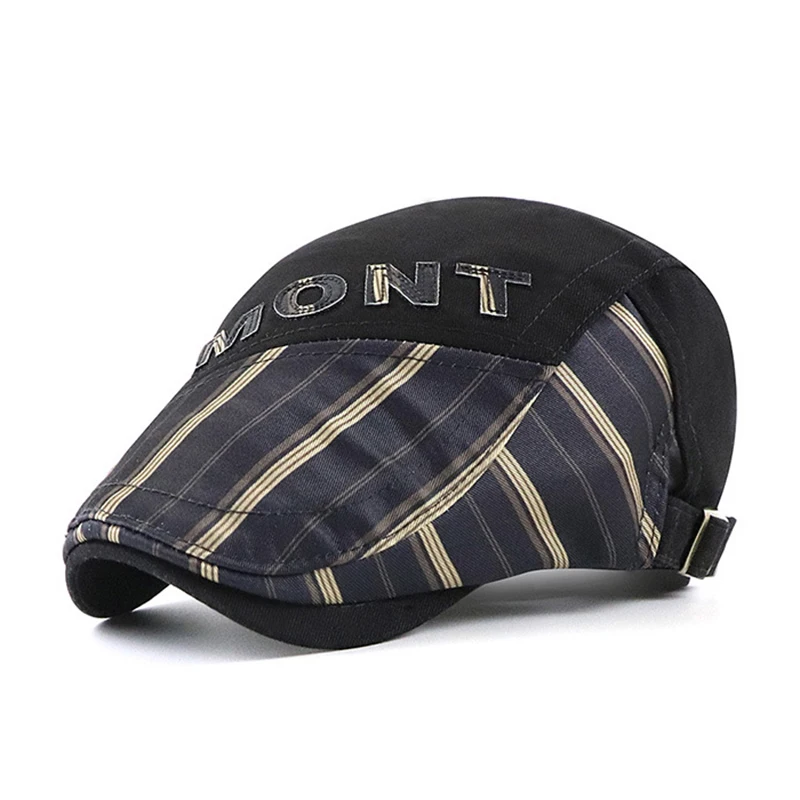 

Beret Hat Men Women Patchwork Striped Newsboy Cap Cotton Painter Flat Peaked Hat Spring Herringbone Visor Sun Cap Adjustable