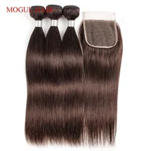 

Color 2 Dark Brown Hair Bundles with 4x4 Lace Closure Free Part Straight Remy Human Hair Extension 10-24 inch MOGUL HAIR