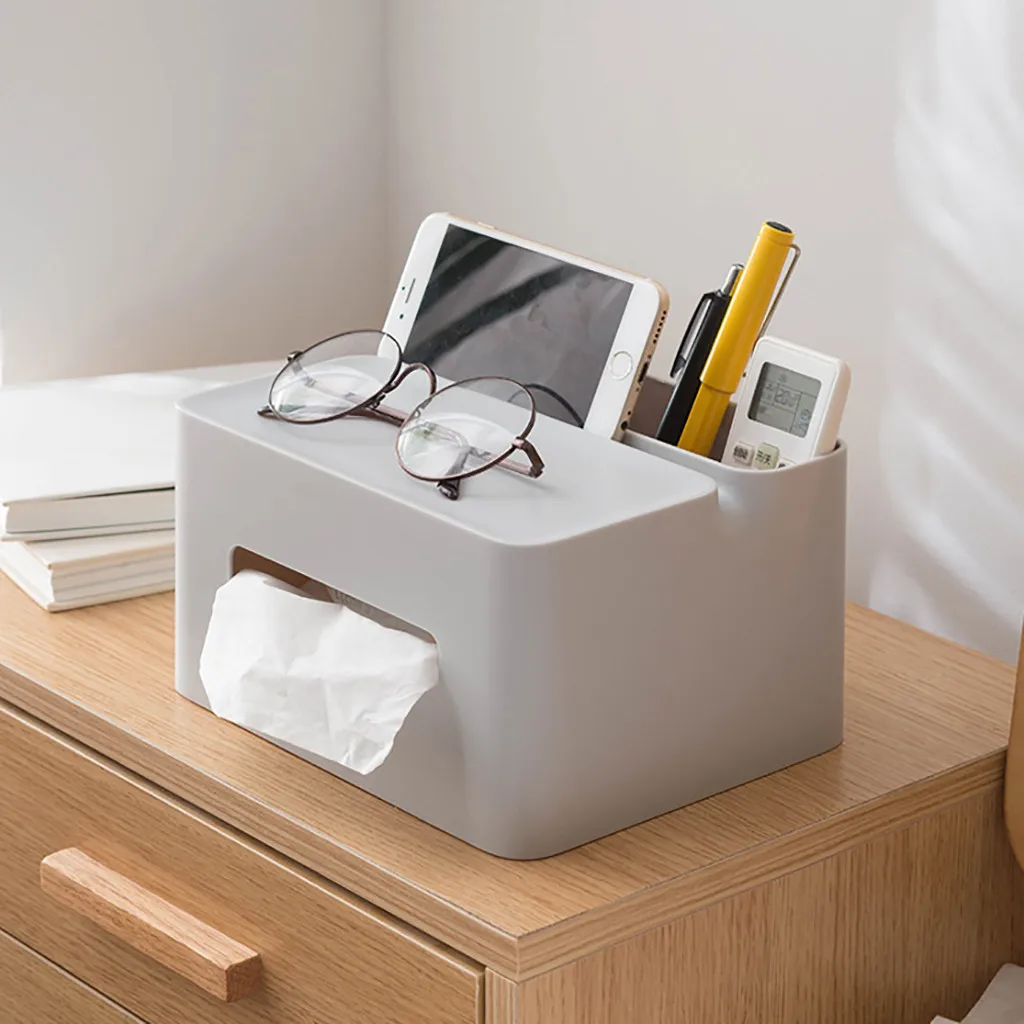 Multi-function Desktop Tissue Box Living Room Coffee Table Plastic Paper Towel Storage Box Napkins Holder Case Home Organization