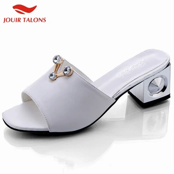 

JOUIR TALONS Elegant Chunky Heels V Crystals Summer Sandals Mules Pumps Woman Shoes Women