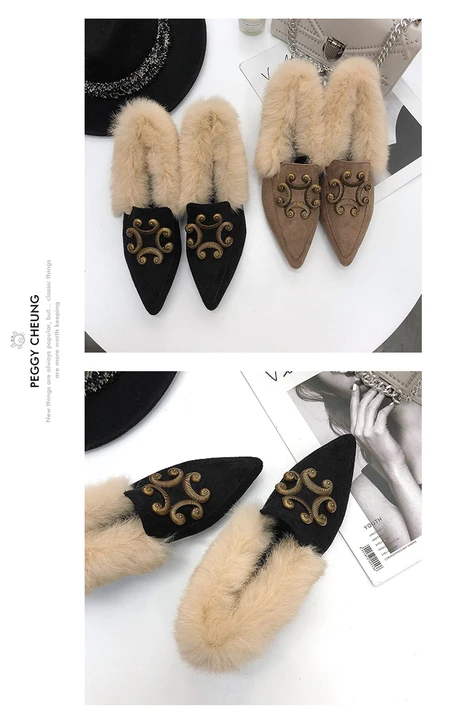 Fur Slippers Womens Slides Warm Winter Furry Footwear Outdoor Autumn and Winter Fashion Comfort Shoes Woman Cute Muler Slippers