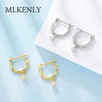 

Korean S925 sterling silver jewelry fashion temperament earrings lace U-shaped inlaid zircon earrings for women