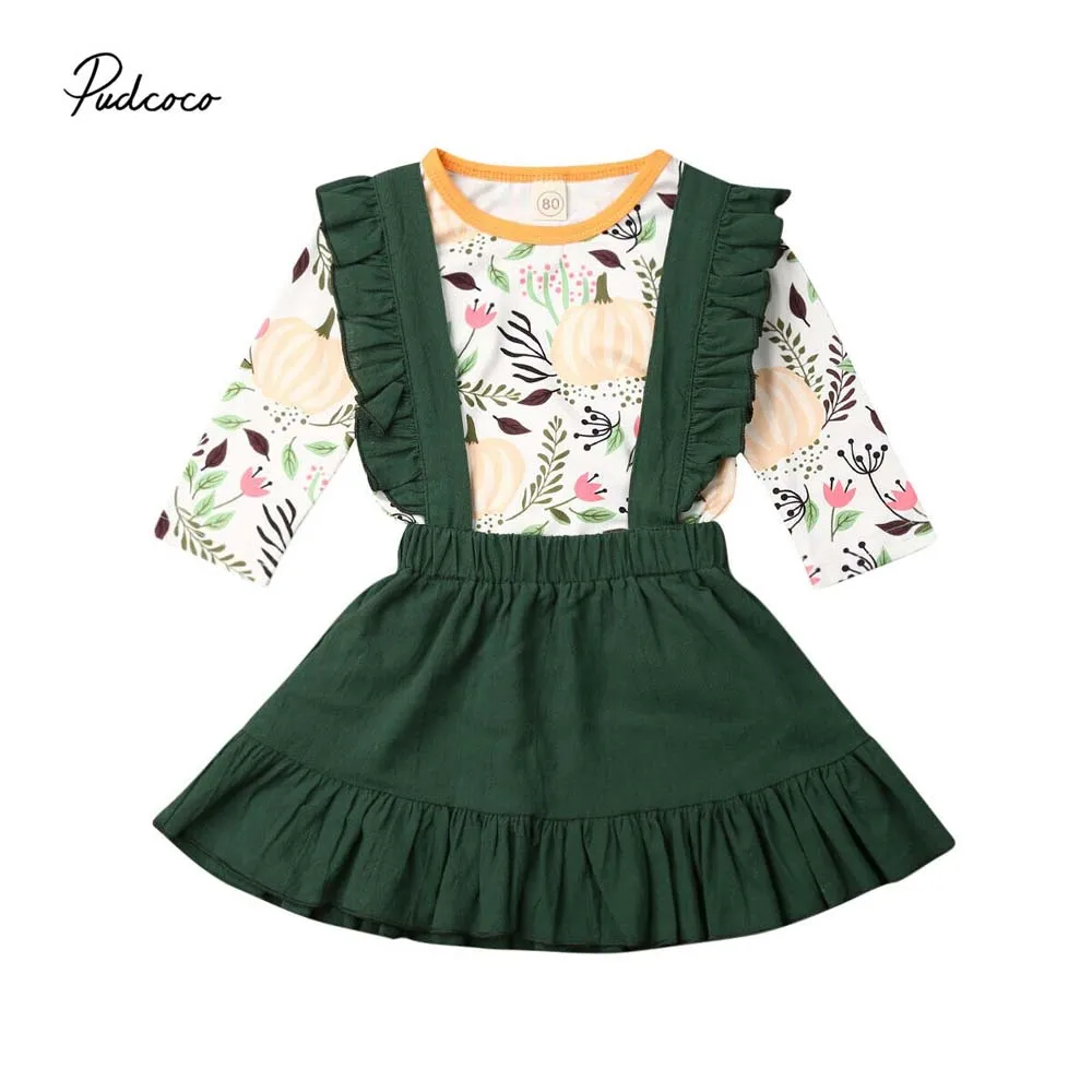 

2019 Baby Spring Autumn Clothing HALLOWEEN Newborn Baby Girl Outfit Top Pumpkin T-shirt Overall Ruffled Tutu Dress Clothes 6M-4T