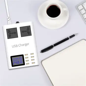 

EU Plug 10A Multiport Digital Display Socket 8 USB Dual AC Fast Charging Universal Charger Station Adapter HUB For iPhone Huawei