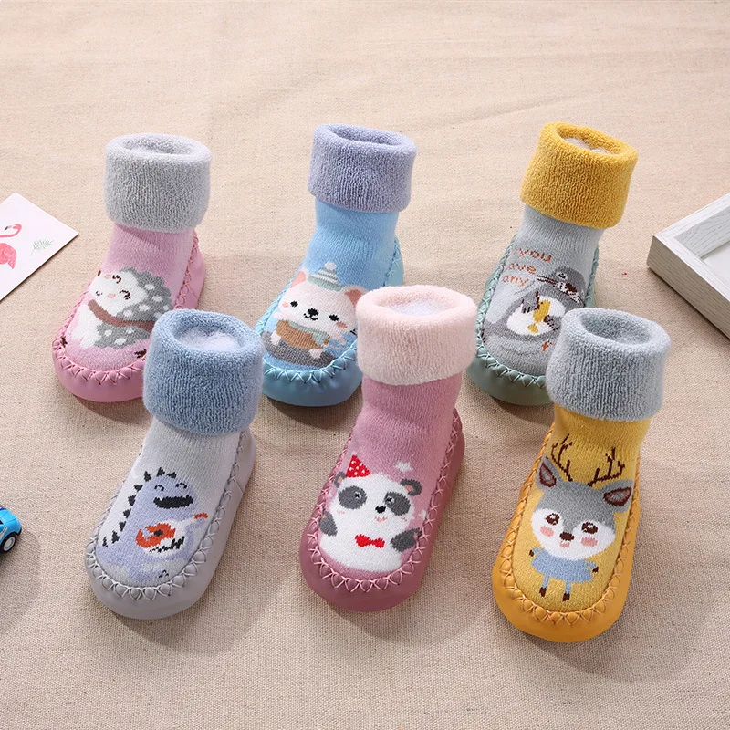 FOCUSNORM 4 Colors Newborn Baby Girls Boys Anti-Slip Socks Crib Shoes Cartoon Animal Print Knit Soft Sole Slippers