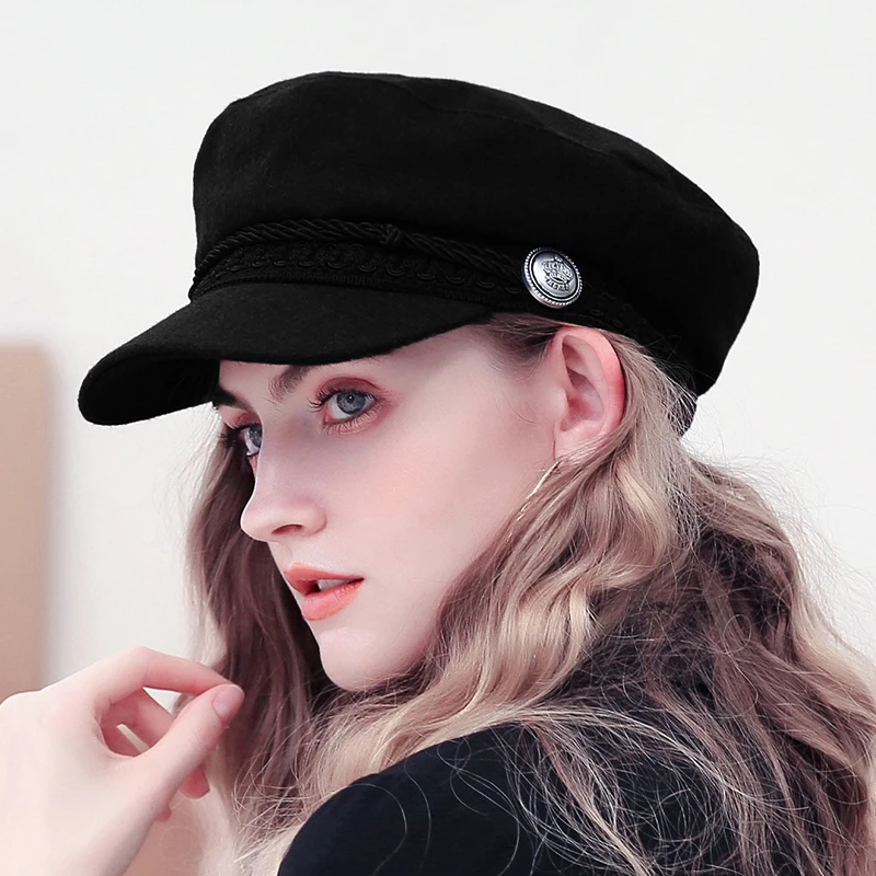Women Baseball Cap Hats For Women Winter Octagonal Fashion French Wool Baker's Boy Hat Cap Female Black Streetwear Caps