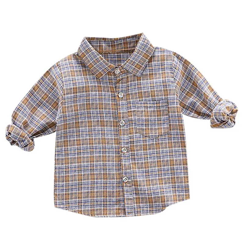 Хлопок Рубашки для мальчиков для маленьких мальчиков рубашка в клетку с длинным рукавом и принтом рубашки для мальчиков футболки для детей рубашки, Повседневная Блузка - Цвет: A2