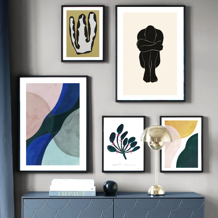 Nordic Posters And Prints Geometry Abstract Cactus Plant Human Body Draw Wall Art Canvas Painting Decor Pictures For Living Room
