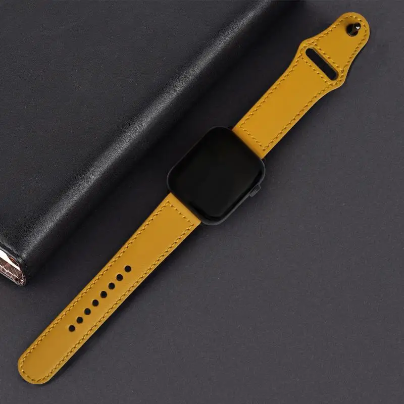 lemon yellow Ремешок для apple watch ремешок из натуральной Кожаный ремешок 42 мм, 38 мм, ремешок для наручных часов iwatch, Версия 44 мм 40 мм 5/4/3/2/1 браслет аксессуары - Цвет ремешка: lemon yellow
