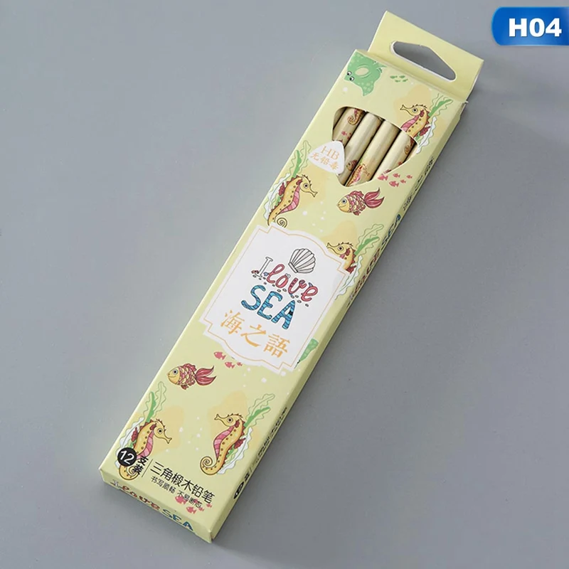 H04 12 шт./упак. Мультяшные карандаши с животными HB деревянные бессвинцовые токсичные стандартные карандаши набор канцелярских принадлежностей школьные принадлежности деревянные карандаши - Цвет: H04