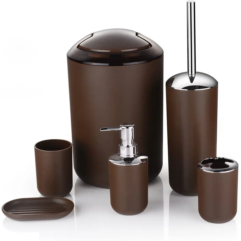 6-piece Bathroom Accessories Set Glass Cup Toothbrush Holder Lotion Dispenser Soap Dish Trash Can Toilet Brush - Цена: 480,53 - 1 750,24 руб.