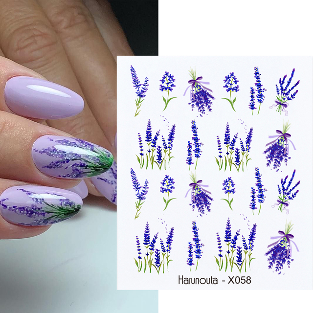 1 Sheet Nail Water Decals Transfer Lavender Spring Flower Leaves Nail Art Stickers Nail Art Manicure DIY
