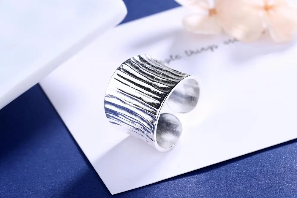 Простой стиль 925 пробы серебристый неправильной формы большие кольца для женщин Подарки большие Регулируемые кольца на палец